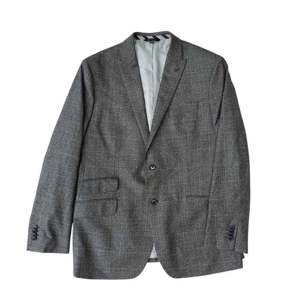 Banana Republic Ivy Prep Gray Wool Windowpane Slim Blazer Sport Jacket Peak 44R